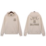 AMIR1 Distressed Letter Logo Splatter Embroidered Hooded Sweatshirt for Couples