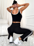 Black and White Color-Block Bell-Bottom Quick-Dry Yoga Pants Set