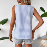 Women's Casual Striped Sleeveless Asymmetric Neck Tank Top