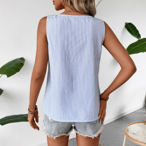 Women's Casual Striped Sleeveless Asymmetric Neck Tank Top
