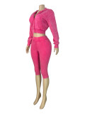 Washed Vintage Hooded Sweatshirt and Ruched Capri Pants Set