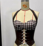 Plaid Corset Halter Neck Top with Waist Cinching
