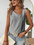 Women's Casual Striped Sleeveless Asymmetric Neck Tank Top