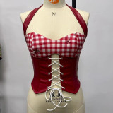 Plaid Corset Halter Neck Top with Waist Cinching