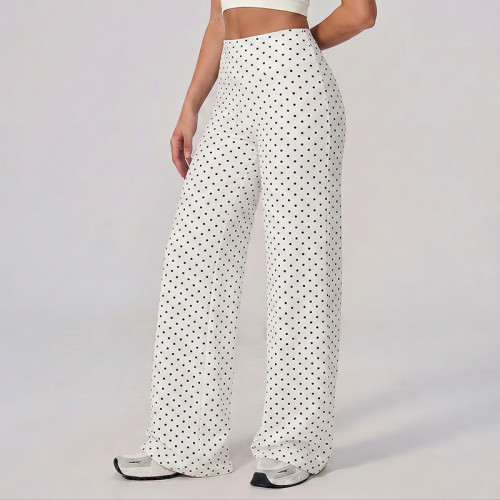 Polka Dot High-Waisted Straight-Leg Butt-Lifting Wide-Leg Fitness Pants
