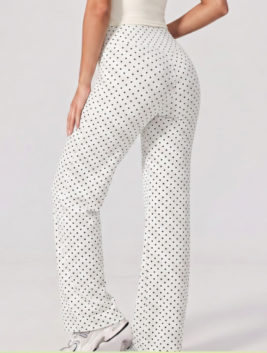 Polka Dot High-Waisted Straight-Leg Butt-Lifting Wide-Leg Fitness Pants