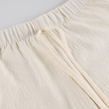Elegant V-Neck Ruffle Blouse & High-Waisted Wide-Leg Pants Set