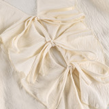 Elegant V-Neck Ruffle Blouse & High-Waisted Wide-Leg Pants Set