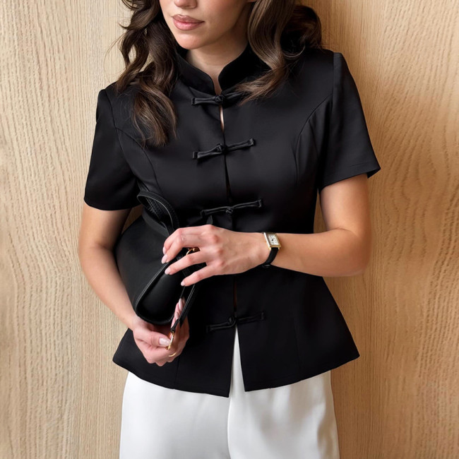 Modern Oriental Stand-Collar Blouse