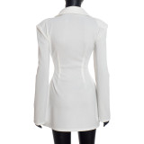 Sophisticated Blazer-Style Deep V-Neck Peplum Waist Dress