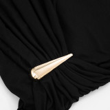 Minimalist Mock-Neck Ruched Dress with Metal Hardware Detail