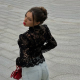 Stylish Stand-up Collar Sexy Lace Long-sleeved Blouse