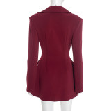 Sophisticated Blazer-Style Deep V-Neck Peplum Waist Dress