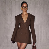 Sophisticated Blazer-Style Deep V-Neck Peplum Waist Dress