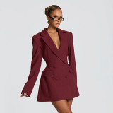 Sophisticated Blazer-Style Deep V-Neck Peplum Waist Dress