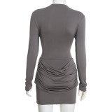Elegant Solid Color Ruched Bodycon Midi Dress