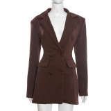 Sophisticated Blazer-Style Deep V-Neck Peplum Waist Dress