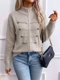 Stand Collar Double-Zip Knit Cardigan for Women