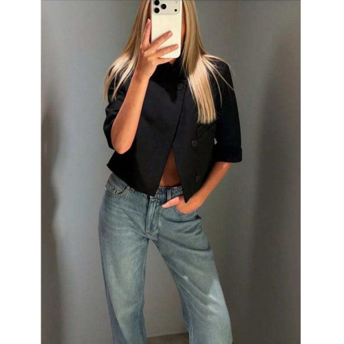Fashionable Stand-Collar Short Blazer Jacket