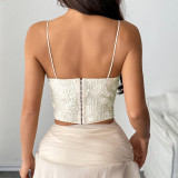 3D Floral Embroidered Asymmetric Strap Underwire Boned Corset Cami Top
