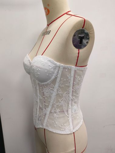 Double-Layer Mesh 3D Embroidered Tube Top