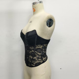 Slim-Fit Waterdrop Bust Lace-Paneled Strapless Crop Top