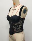 Slim-Fit Waist-Cinching Jacquard Lace Back Drawstring Corset Camisole