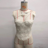 3D Floral Embroidered Asymmetric Strap Underwire Boned Corset Cami Top