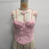 3D Floral Embroidered Asymmetric Strap Underwire Boned Corset Cami Top