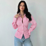 Casual Women's Shirt Long-Sleeve Cinched-Waist Fashion Top
