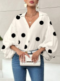 Polka Dot Half-Placket Loose Puff Long-Sleeve Blouse