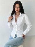 Casual Women's Shirt Long-Sleeve Cinched-Waist Fashion Top