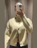 Stand-Collar Retro Button Knit Cardigan