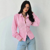 Casual Women's Shirt Long-Sleeve Cinched-Waist Fashion Top