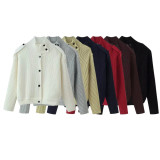 Stand-Collar Retro Button Knit Cardigan