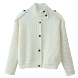 Stand-Collar Retro Button Knit Cardigan