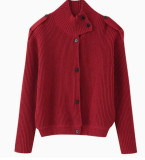 Stand-Collar Retro Button Knit Cardigan