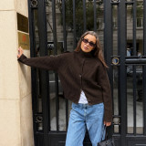 Stand-Collar Retro Button Knit Cardigan