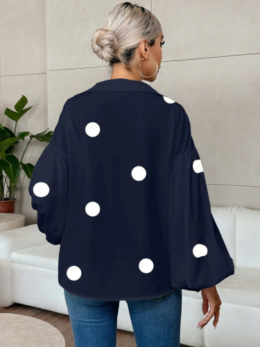 Polka Dot Half-Placket Loose Puff Long-Sleeve Blouse