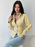 Casual Women's Shirt Long-Sleeve Cinched-Waist Fashion Top