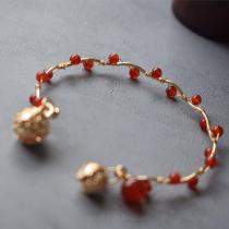 Traditional Chinese-style Agate+Copper In One Bracelet with Cute Small Bells