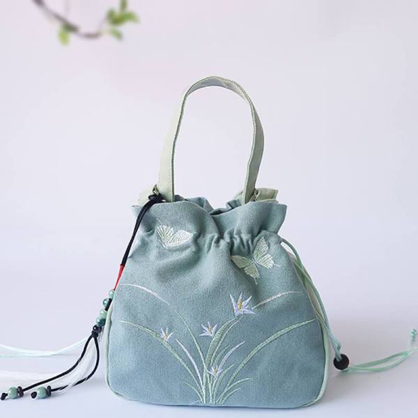 Chinese Classical Handmand Han Element Embroidered Antique Canvas Hanfu Portable Bag