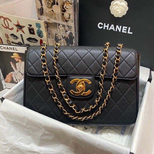 Chanel Black Caviar Larger Shoulder Flap Bag