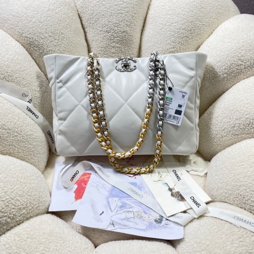 Chanel White Large Leather Tote Bag