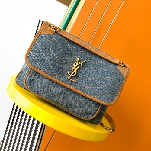 YSL Niki Denim Shoulder Bag 28 CM