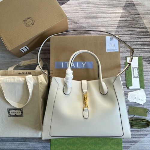 Gucci White Leather Handbag Large Size 40 CM
