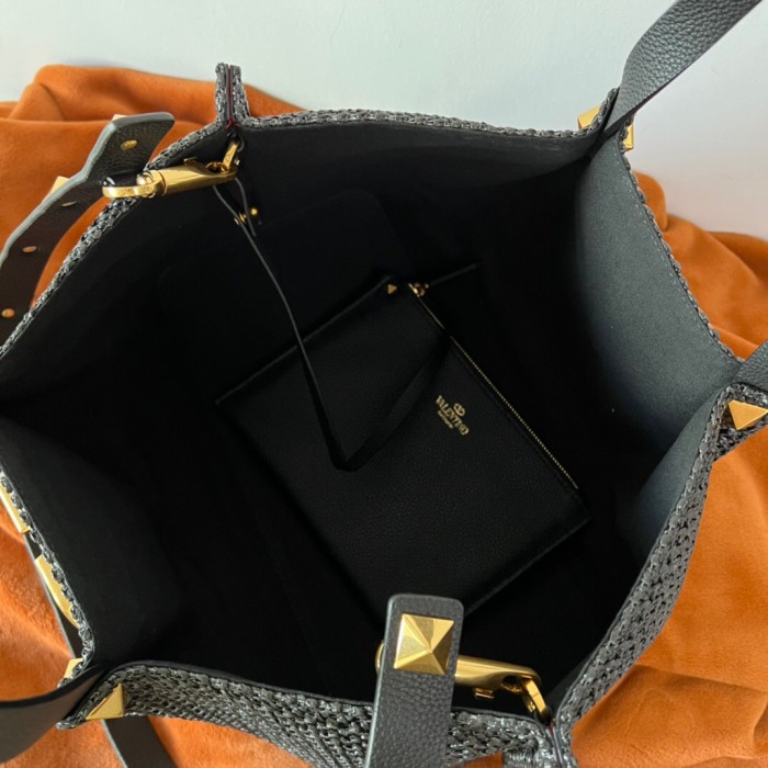 Valentino Black Straw Large Tote Bag