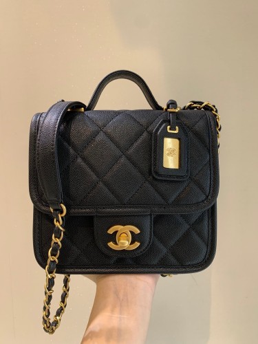 Chanel Black Leather Handbag 17 CM