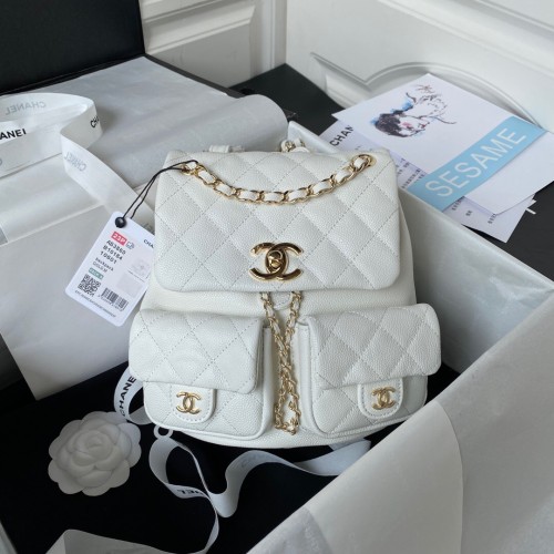 Chanel White Leather Backpack