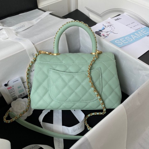 Chanel Green Leather Handbag 24 CM